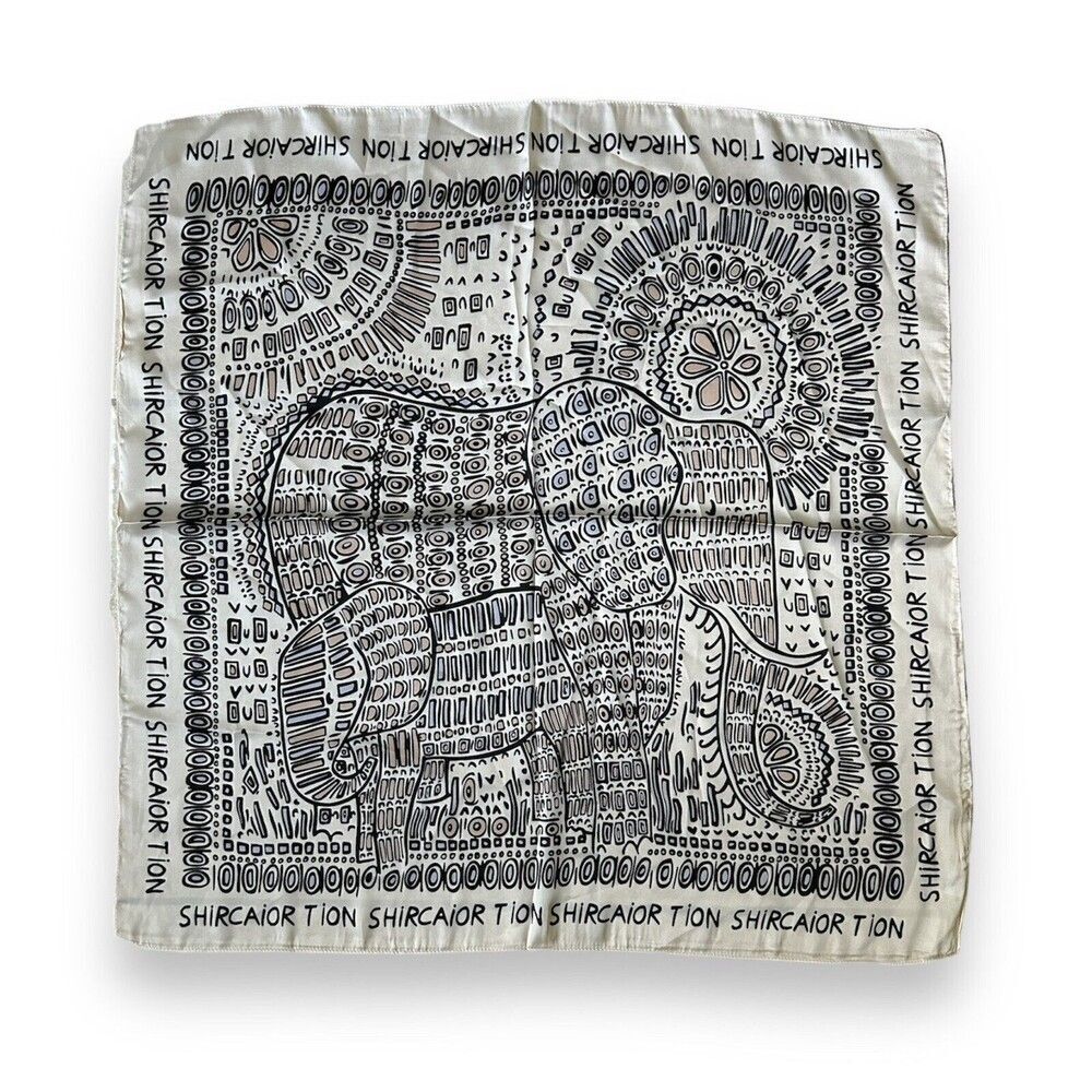 Light Beige Elephant Square Scarf 27” X 27” Women Scarve Unisex Green
